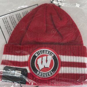 New Era Wisconsin Badgers Beanie Hat Red White 2 Striped Knit Remix Cuff Knit